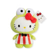 A Hello Kitty Plush in a Keroppi Costume adorned with a red bow, black bow tie, and tagged ear—ideal for fans of Sanrio's beloved characters.