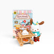 Sanrio blind box figure with roller skater character on wooden food cart