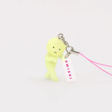 Light green Smiski strap keychain figure with pink cord and hanging SMISKI tag