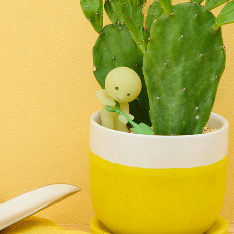Smiski construction blind box figure with small cactus in white-yellow pot