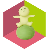 Smiski figure balancing on top of a ball