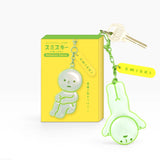 Reflector keychain charm with green Smiski figure on chain and keyring