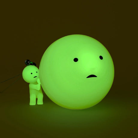 Green character keychain figure with metal ring and small hanging mini figure