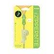 The packaging for this glow-in-the-dark accessory, designed as a small green figure hanging onto your zipper, features the phrases "Smiski ZipperBite - Hanging On" and "Zip it!" along with simple installation instructions. It's perfect for adding a touch of fun to your zippers!