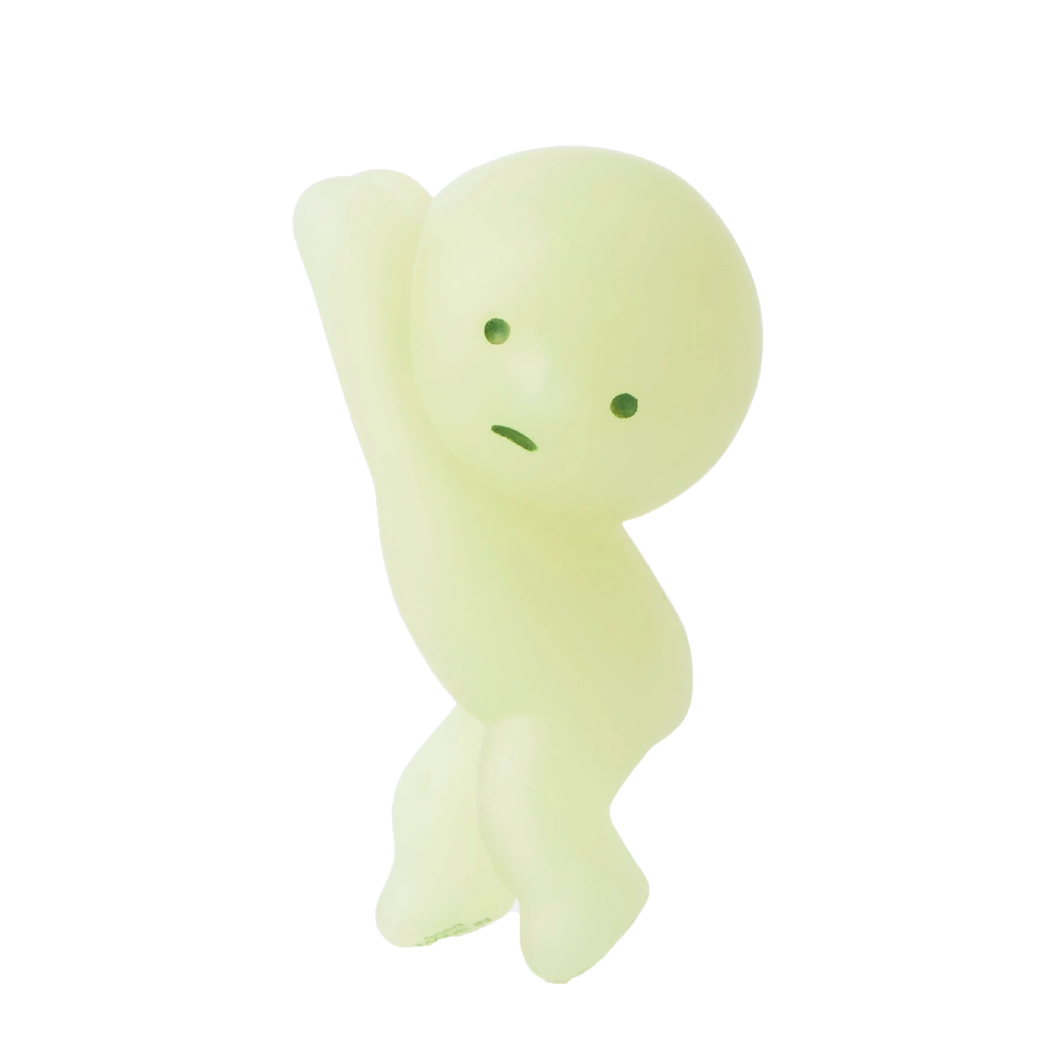 Light green Smiski-style figure with open mouth and dot eyes