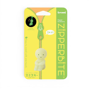 ZipperBite zipper accessory blister pack with small light-green hugging knees figure