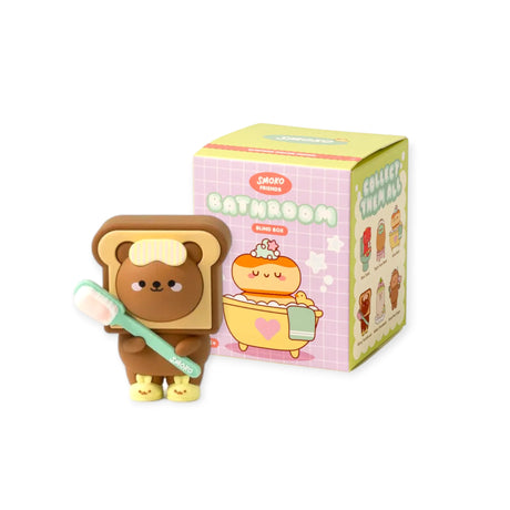 Bathroom blind box collectible figure in toy bathtub, bear character with toothbrush