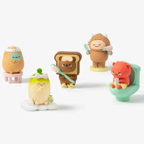 Smoko Friends Bathroom Blind Box featuring five bathroom-themed collectible figures in playful poses and pastel colors.