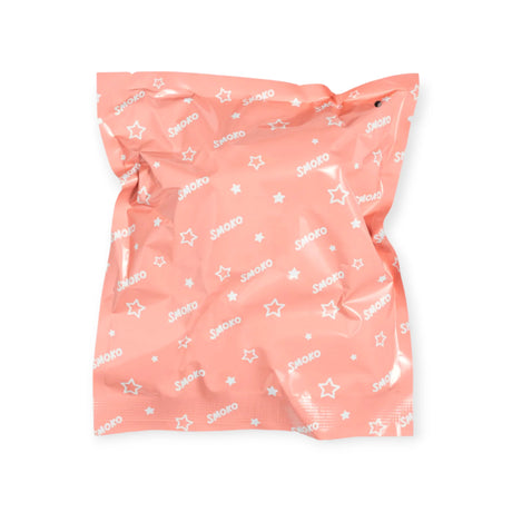 Peach-colored Smoko branded blind box packaging with white star patterns for Hank Yeti Doing Yoga figure