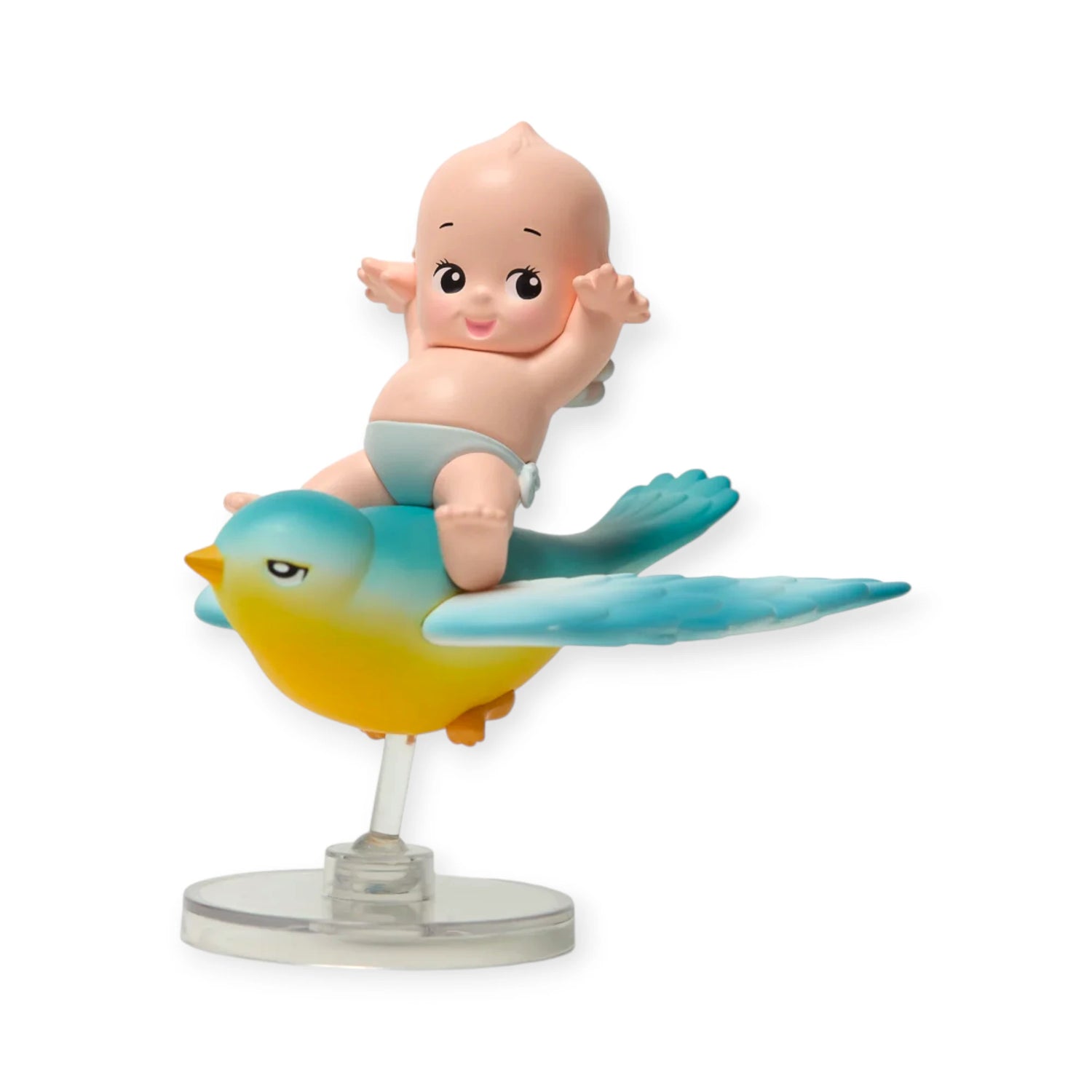 Kewpie blind box figurine: baby riding yellow-green fish with teal tail