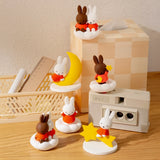 Set of rabbit blind box figures on moon and cloud-shaped bases with star accents