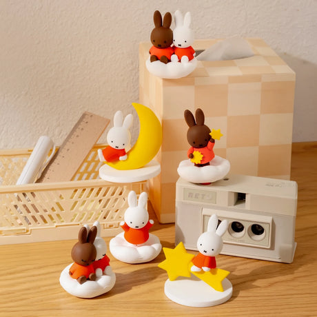 Set of rabbit blind box figures on moon and cloud-shaped bases with star accents
