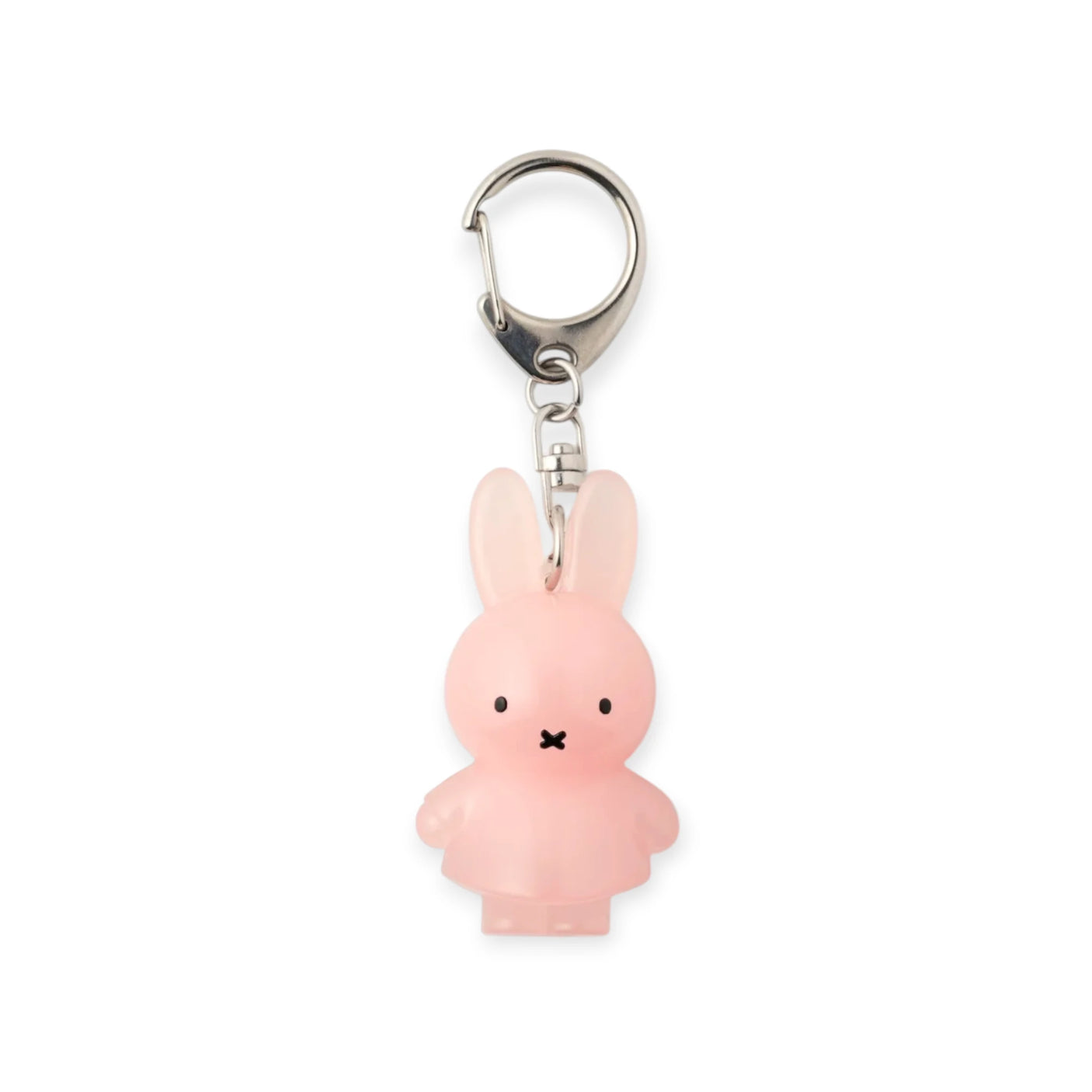 Light pink jelly rabbit keychain with metal ring and clip, dangling rabbit charm