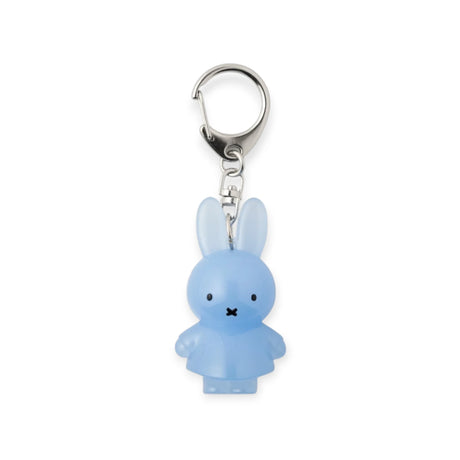 Light blue jelly rabbit keychain with metal ring and clip, front-facing rabbit charm