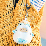 Whale shark plush bag charm pendant with keyring, detailed face and blue tail