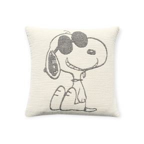 Cream cotton cushion cover with Snoopy standing graphic in gray