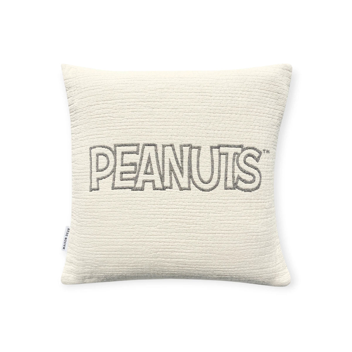 Cream cotton cushion cover with PEANUTS logo embroidery