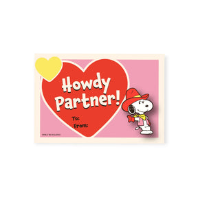 Howdy Partner greeting card with Snoopy wearing cowboy hat pin on pink background, gallery image 1