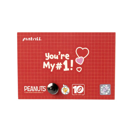 Back of Snoopy Howdy Partner card and pin set showing grid design with "You're My #1!" text, gallery image 1