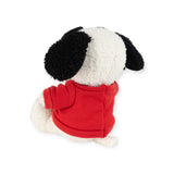 A 17cm Snoopy Plush by Snoopy, styled as Joe Cool, sits facing away with black ears and a white body, wearing a red shirt.