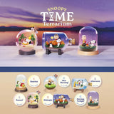 Snoopy Time terrarium blind box lineup featuring multiple mini terrariums on stands