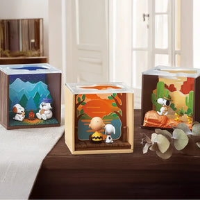 Three Snoopy Scenery Blind Box dioramas with Peanuts characters in detailed outdoor scenes, gallery position 1 image