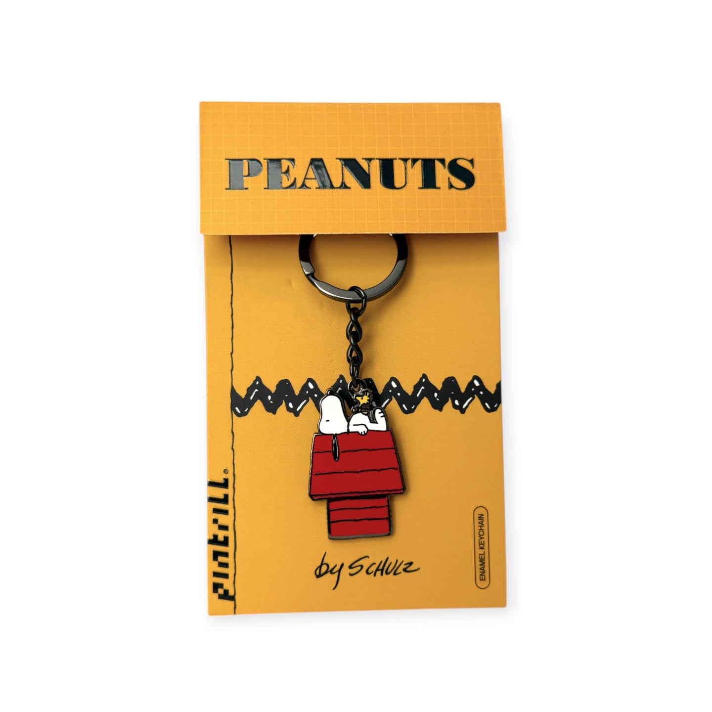 Snoopy doghouse keychain on PEANUTS card backing with metal chain