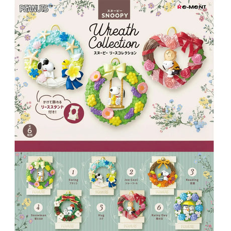 Set of six Snoopy and Peanuts character wreath blind box figurines with colorful seasonal floral designs, gallery 1
