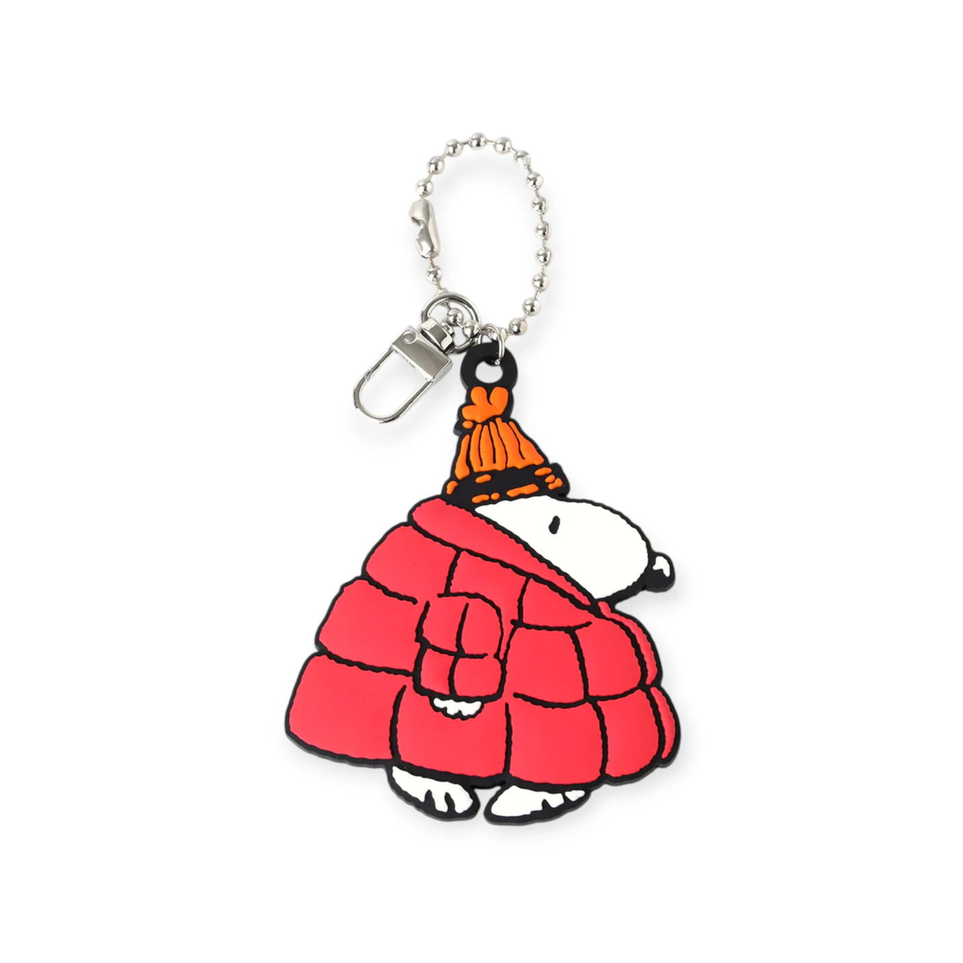 3D character keychain: red puffer jacket with metal chain and clip