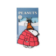 3D puffer jacket keychain on blue PEANUTS card with metal chain attached