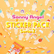 Explore the Sonny Angel Blind Box - Sticker Pack Series 2 by Sonny Angel, showcasing charming baby angel characters, animals, and fruit motifs set against a lively orange backdrop. These robust water-resistant stickers add a whimsical flair to any surface.