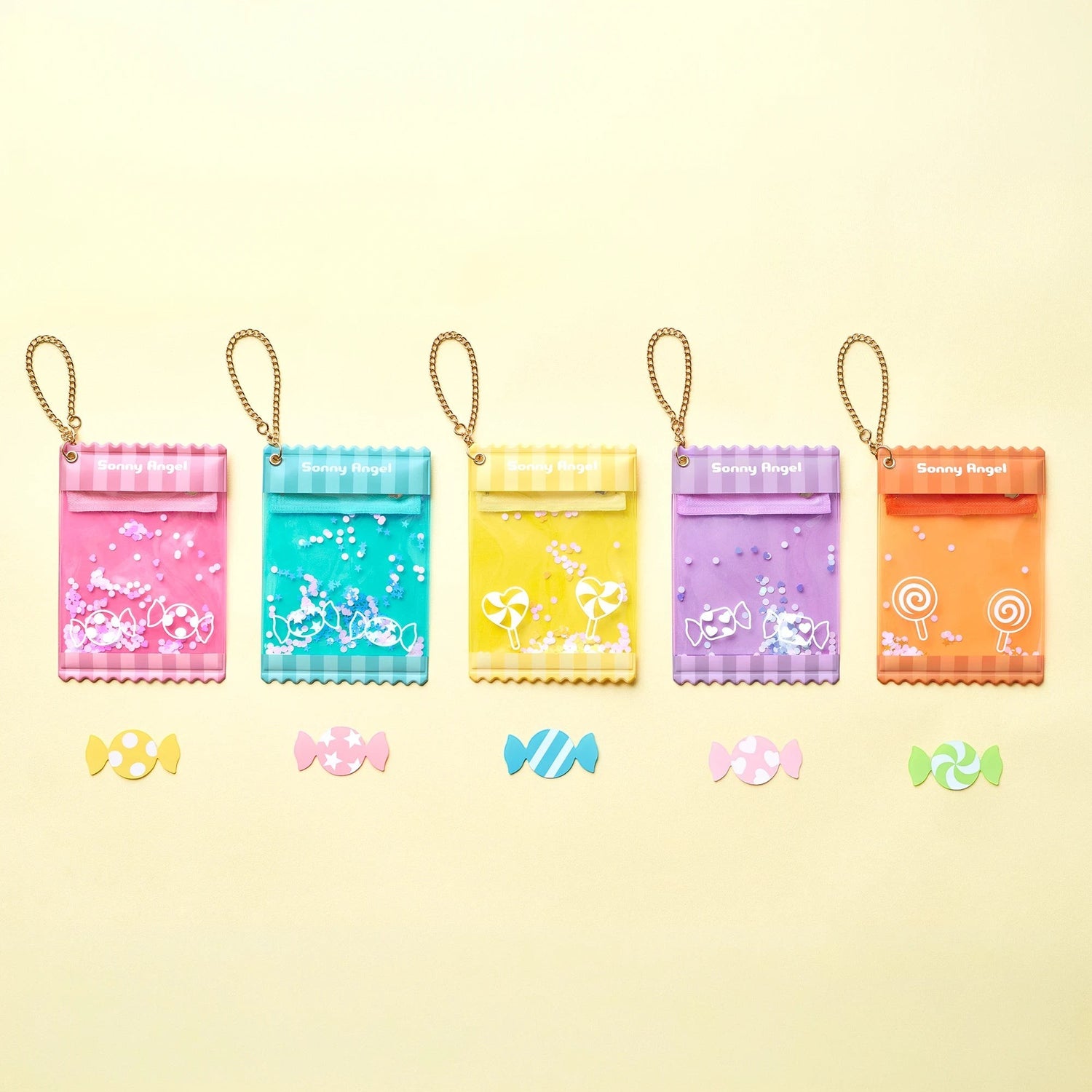 Blue sweet candy case keychain with chain, pouch and character prints