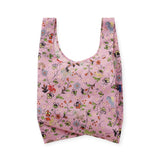 BAGGU reusable tote bag in pink with multicolor floral, butterfly, and animal print