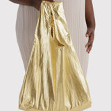 Metallic gold tote bag with gathered top and large capacity