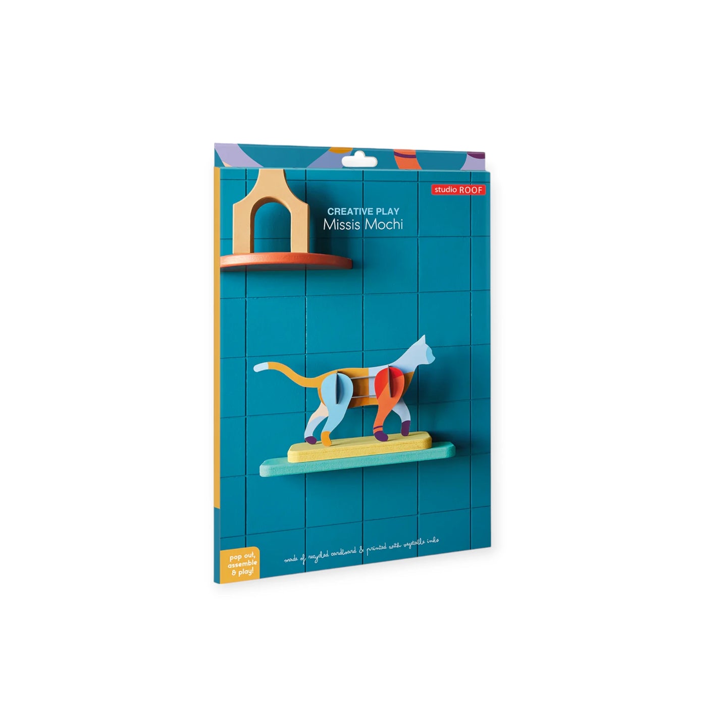 Cat wall art puzzle set box featuring colorful cat figures and shelf pieces