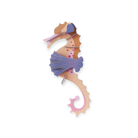 Studio ROOF Wall Art Puzzle with pink and purple stylized seahorse on white background gallery position 1
