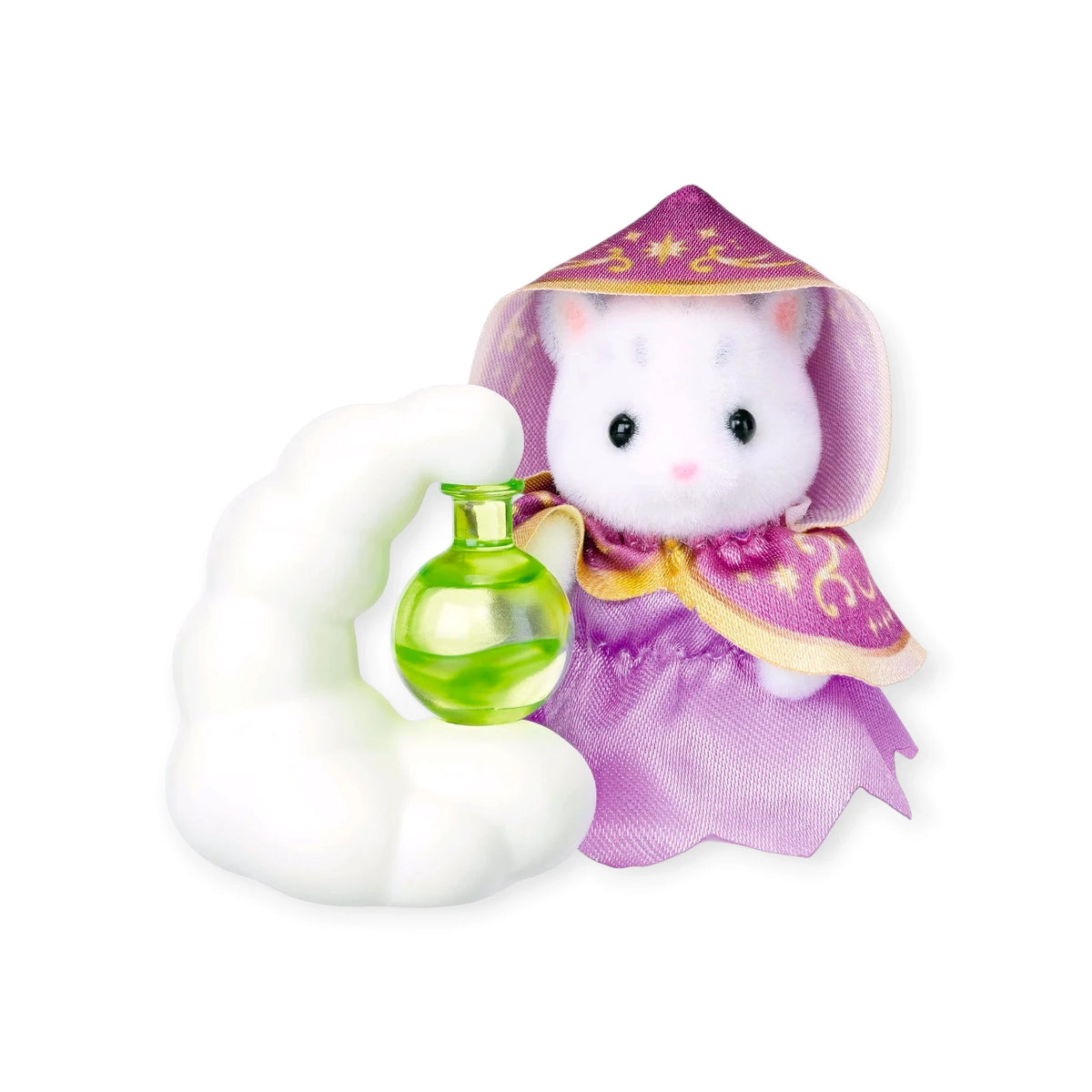 White bear figure in purple wizard robe holding a green potion bottle and cloud.