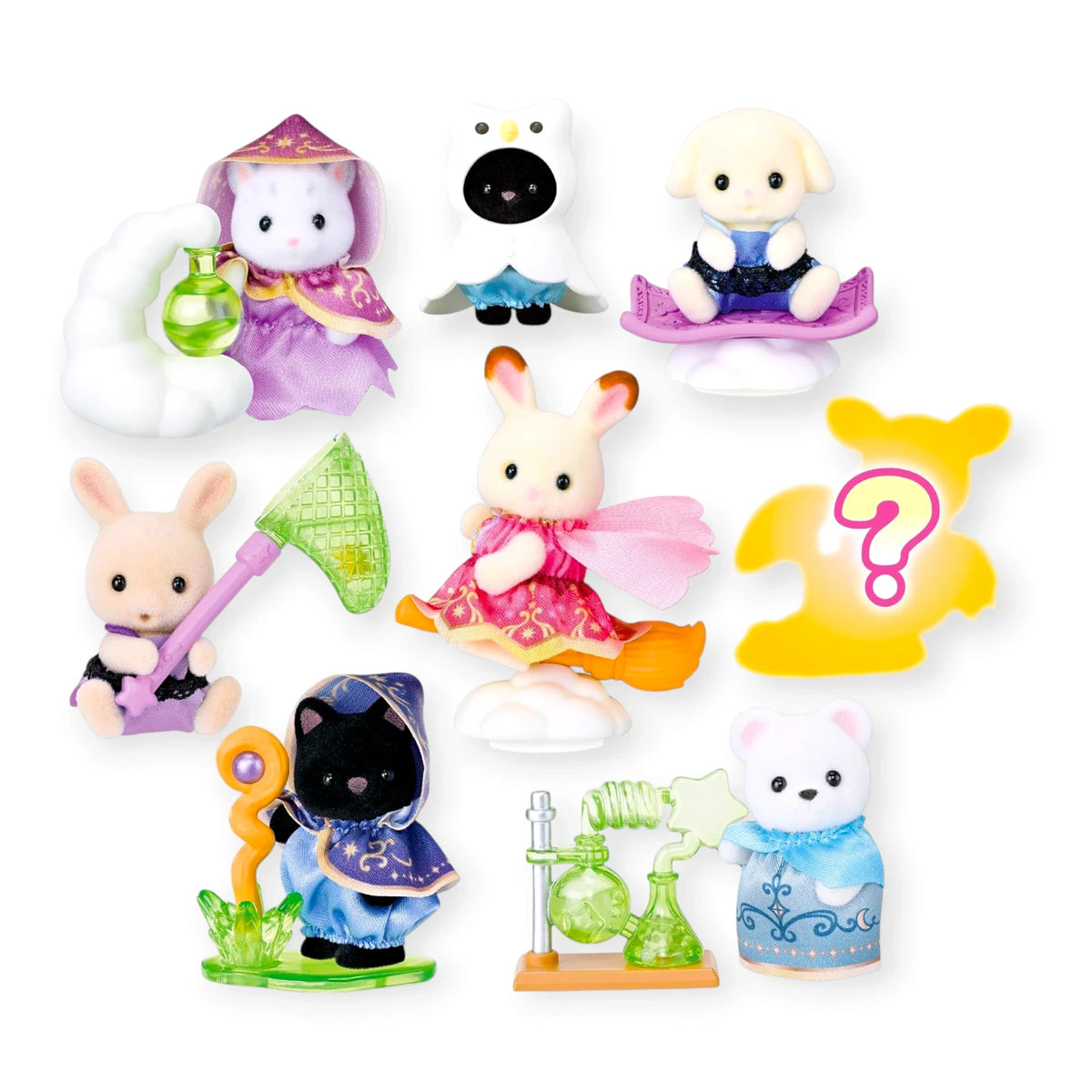 Wizard-themed animal figures set with colored stands and accessories in multiple poses.
