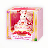 Sylvanian Families - Freya's Bday Strawberry Cake Dress plush rabbit in detailed strawberry cake dress in decorative pink box