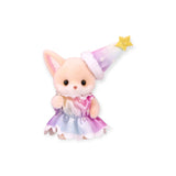 Pink-eared fox figurine in lavender dress with star wand