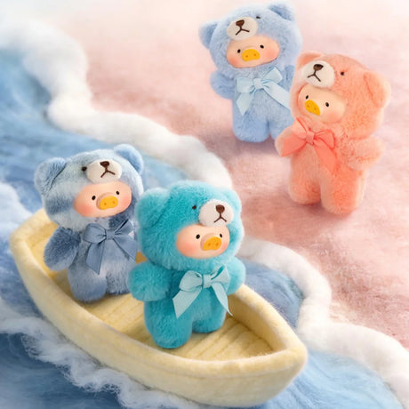 Teddy LuLu - Whispers of Nature Plush Charm - Blind Box showing pastel blue and pink piggy plushes in teddy suits by LuLu The Piggy