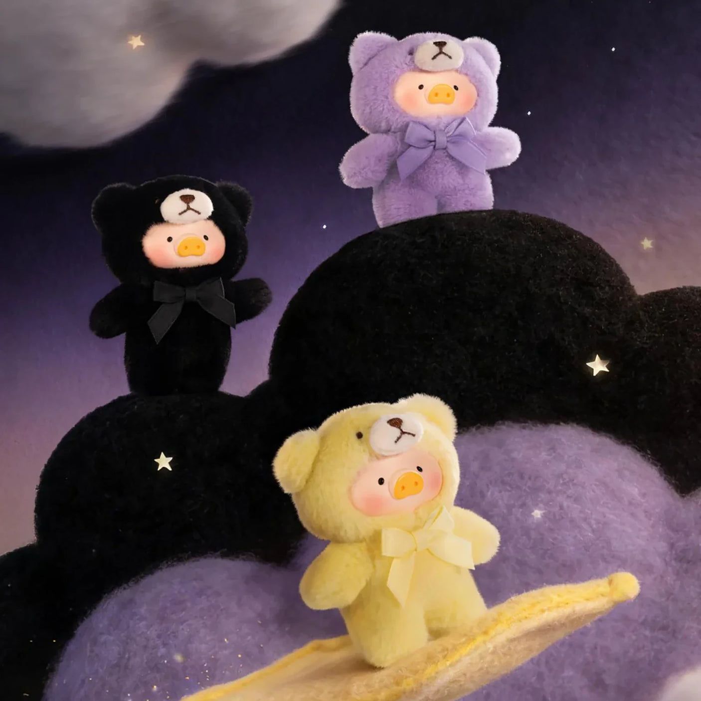 Teddy LuLu - Whispers of Nature Plush Charm - Blind Box showing LuLu The Piggy in pastel teddy suits on a dreamy night sky by ToyZero+