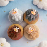 Teddy LuLu - Whispers of Nature Plush Charm - Blind Box showing four LuLu The Piggy plush charms in varied teddy suits on woolen cushions