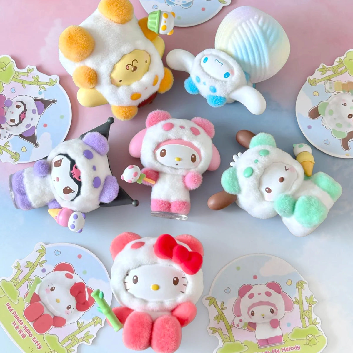 Colorful plush collectible figure with rounded heads and fuzzy texture, blind box style