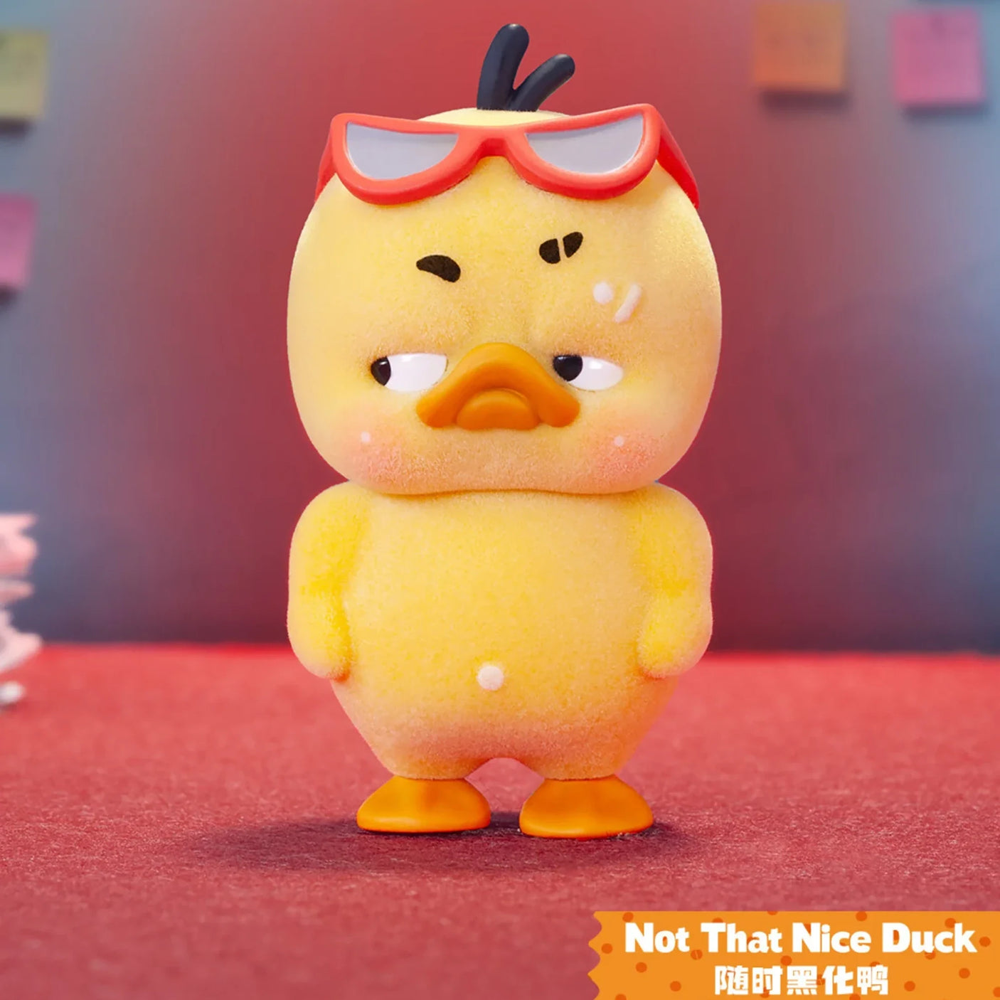 Upset Duck Blind Box - Stop The Spiral showing a yellow duck with red sunglasses on its head and a skeptical expression by Upset Duck