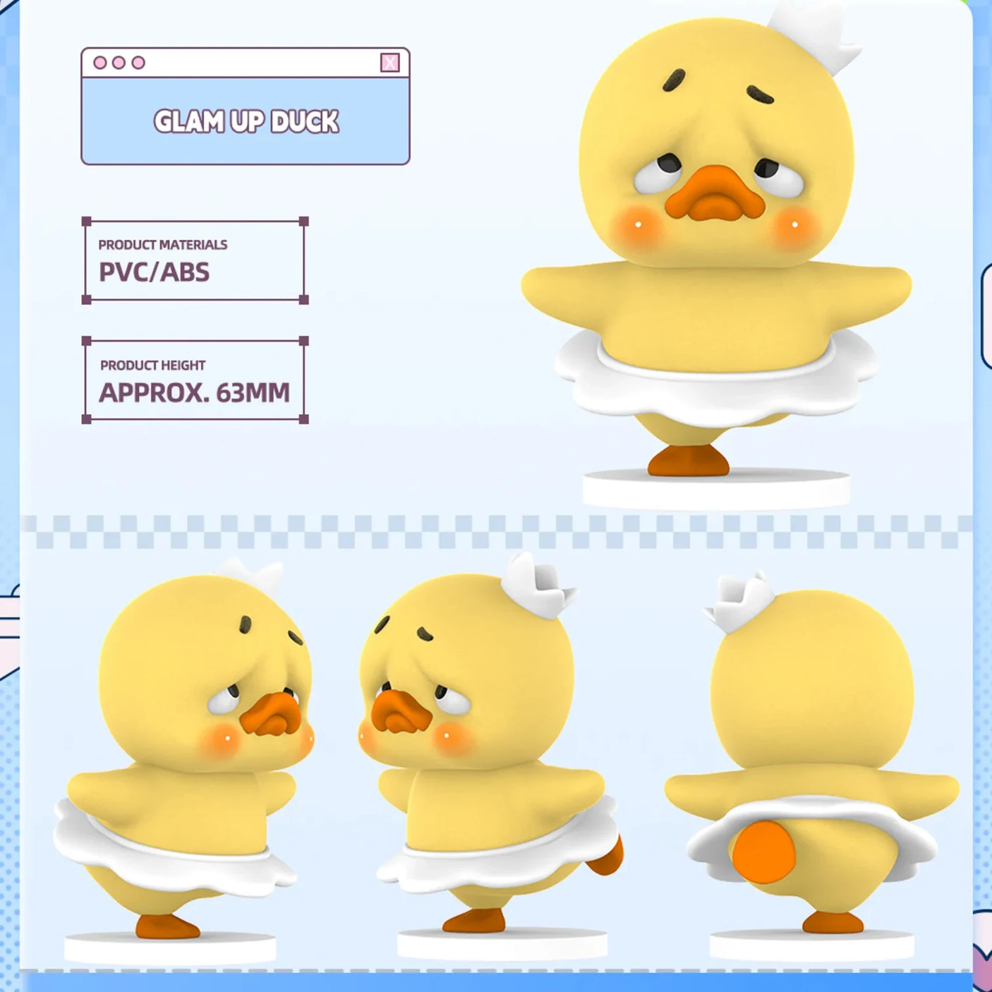 Upset Duck Blind Box - Stop The Spiral showing a yellow duck figure in a white tutu with a sad expression by Upset Duck