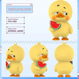 Upset Duck Blind Box - Stop The Spiral showing a yellow duck holding a watermelon slice with a tired expression by Upset Duck