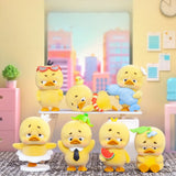 Upset Duck Blind Box - Stop The Spiral showing seven yellow ducks with various emotional expressions and accessories by Upset Duck