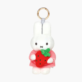 VIPO x Miffy Hug Series - Strawberry Plush Pendant showing white bunny in pink outfit holding red strawberry by Miffy