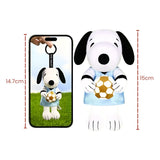 Plush soccer keychain dog in light blue jersey holding a yellow soccer ball